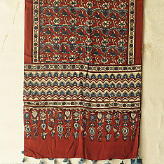 Anagi | Natural Dyed Ajrakh Prints - Modal Silk Stole ~ Red