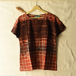 Natural Dyed ~ Ajrakh Printed Cotton Bat Wings Sleeve Top