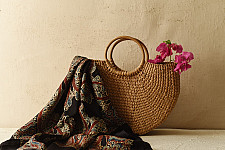 Neelanjana . नीलांजना ~ Ajrakh Block Printed - Square Modal Silk Scarf - B