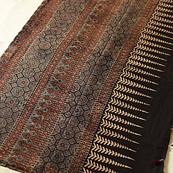 Charu . चारु | Ajrakh Printed Mul Cotton Black Saree