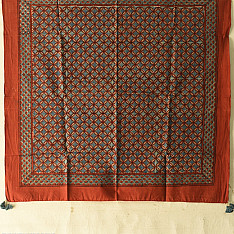 Neelanjana . नीलांजना ~ Square Ajrakh Cotton Red Scarf