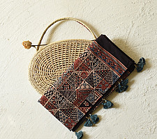 Amoha . अमोहा | Ajrakh Block Printed - Black Cotton Stole