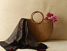 Neelanjana . नीलांजना ~ Ajrakh Block Printed - Square Modal Silk Scarf - A