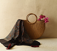 Neelanjana . नीलांजना ~ Ajrakh Block Printed - Square Modal Silk Scarf - A