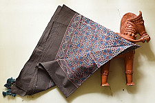 Neelanjana . नीलांजना ~ Square Ajrakh Block Printed Cotton Brown Scarf