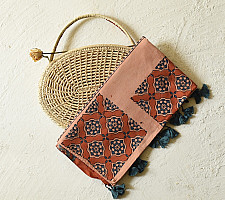 Amoha . अमोहा | Ajrakh Block Printed Cotton Beige Stole