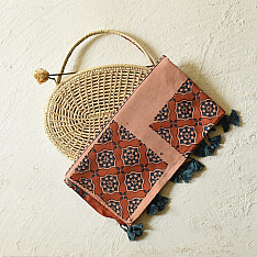 Amoha . अमोहा | Ajrakh Block Printed Cotton Beige Stole