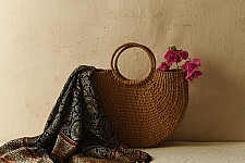 Neelanjana . नीलांजना ~ Ajrakh Black Square Modal Silk Scarf