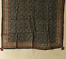 Neelanjana . नीलांजना ~ Ajrakh Black Square Modal Silk Scarf