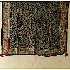 Neelanjana . नीलांजना ~ Ajrakh Black Square Modal Silk Scarf
