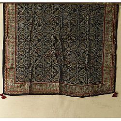 Neelanjana . नीलांजना ~ Ajrakh Black Square Modal Silk Scarf