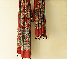 Ajrakh Mulberry Silk Dupatta | Natural dyed - Red