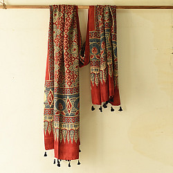 Ajrakh Mulberry Silk Dupatta | Natural dyed - Red