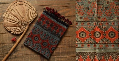 Sakhi . सखी | Ajrakh Block Print - Pure Cotton Dupatta - Blue & Red