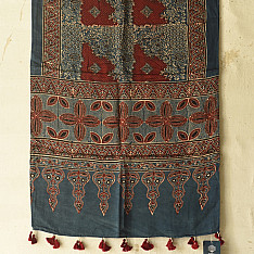 Anagi | Ajrakh Modal Silk Stole With Natural Dyed - Red & Blue