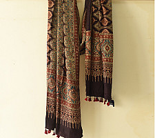 Ajrakh Mulberry Silk Dupatta | Natural dyed - J