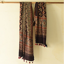 Ajrakh Mulberry Silk Dupatta | Natural dyed - J