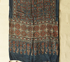 Anagi | Ajrakh Modal Silk Dark Blue Stole With Natural Dyed