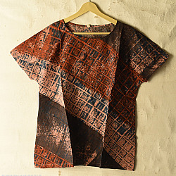 Natural Dyed ~ Ajrakh Cotton Top - Dark Brown
