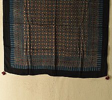 Neelanjana . नीलांजना ~ Ajrakh Block Printed - Square Modal Silk Scarf - Blue & Red