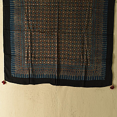 Neelanjana . नीलांजना ~ Ajrakh Block Printed - Square Modal Silk Scarf - Blue & Red