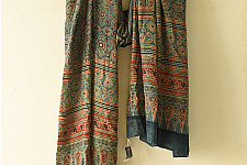 Ajrakh Mulberry Silk Dupatta | Natural dyed - O
