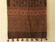 Ajrakh Block Print ~ Natural Dyed Woolen Stole - Smokey Black 