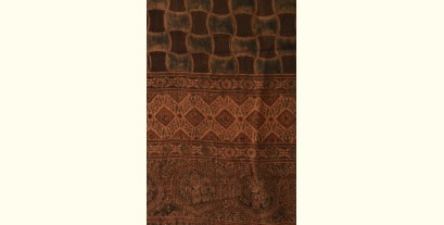 Ajrakh Block Print ~ Natural Dyed Woolen Stole - Smokey Black 