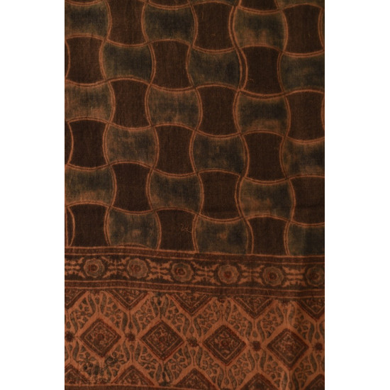 shop Ajrakh Block Print ~ Natural Color Woolen Smokey Black Stole 