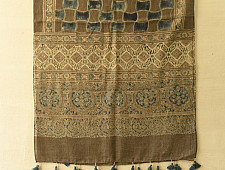 Ajrakh Block Print ~ Natural Dyed Woolen Stole - Greenish Grey