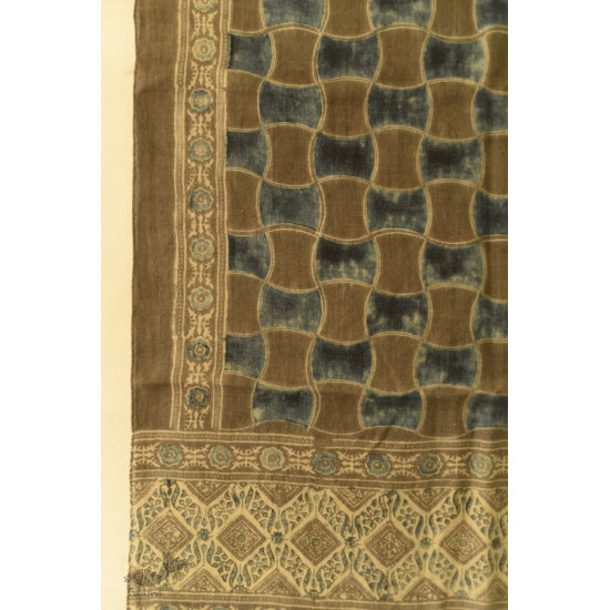 shop Ajrakh Block Print ~ Natural Color Woolen Greenish Grey Stole