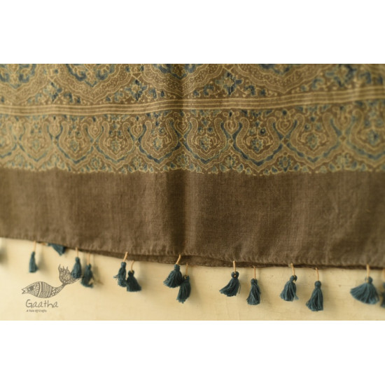 shop Ajrakh Block Print ~ Natural Color Woolen Greenish Grey Stole