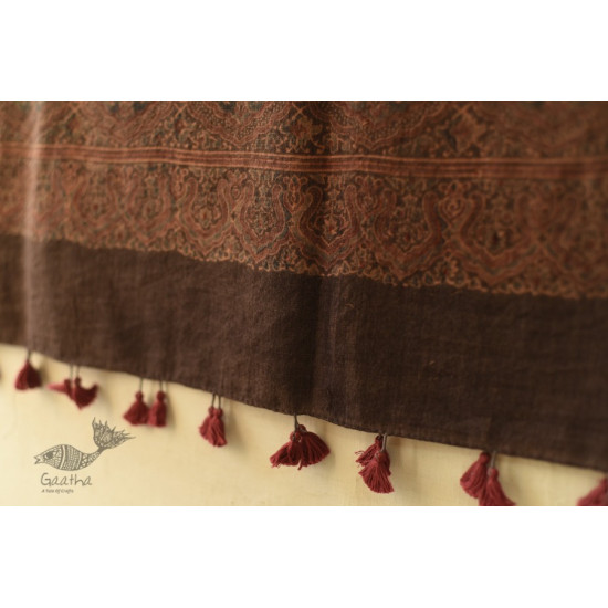 shop Ajrakh Block Print ~ Natural Color Woolen Shawl / Dupatta