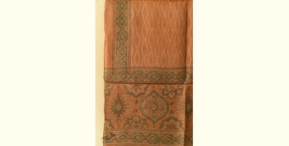 Natural Dyed - Ajrakh Tussar Silk Stole - Light Brown