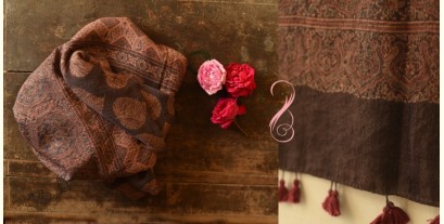 Ajrakh Block Print ~ Natural Color Woolen Shawl / Dupatta