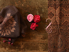Ajrakh Block Print ~ Natural Dyed Woolen Stole - Brown