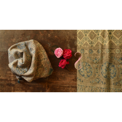 Ajrakh Block Print ~ Natural Dyed Woolen Stole - Greenish Grey