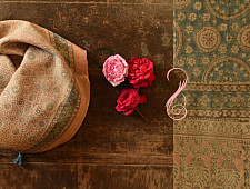 Ajrakh Block Print ~ Natural Dyed Woolen Stole - Light Brown