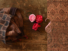 Ajrakh Block Print ~ Natural Dyed Woolen Stole - Smokey Black 