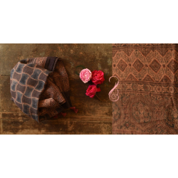 Ajrakh Block Print ~ Natural Dyed Woolen Stole - Smokey Black 