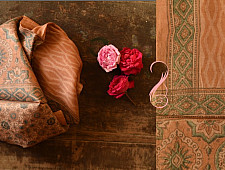 Natural Dyed - Ajrakh Tussar Silk Stole - Light Brown