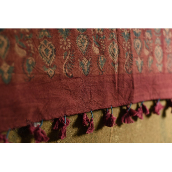 shop Ajrakh block print -  Woolen red shawl 