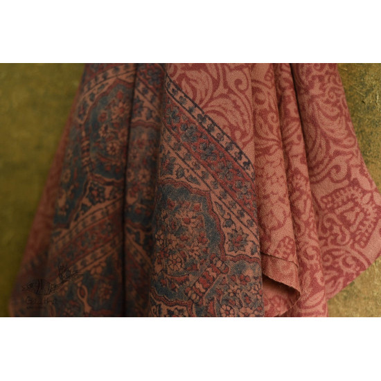 shop Ajrakh block print -  Woolen Brick Red shawl 