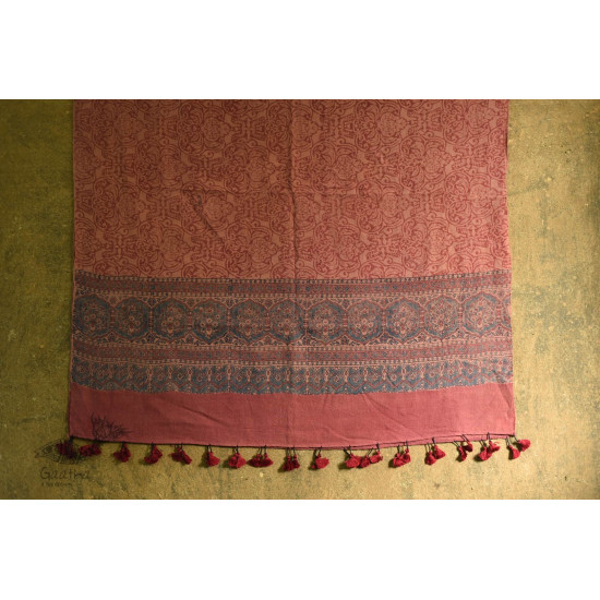 shop Ajrakh block print -  Woolen Brick Red shawl 