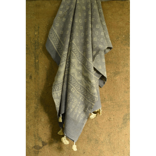 shop Ajrakh block print -  Woolen Grey shawl 