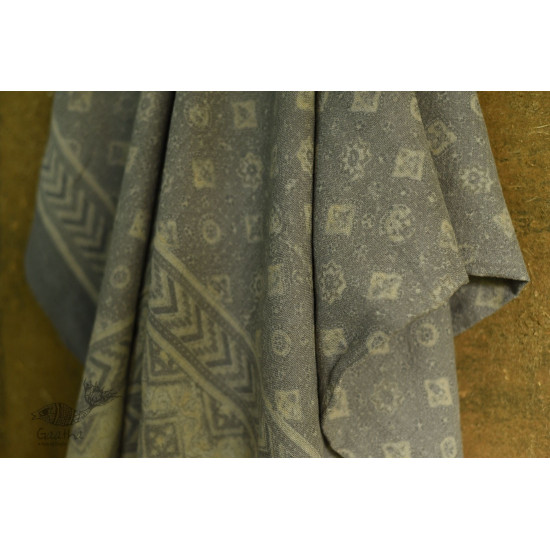 shop Ajrakh block print -  Woolen Grey shawl 