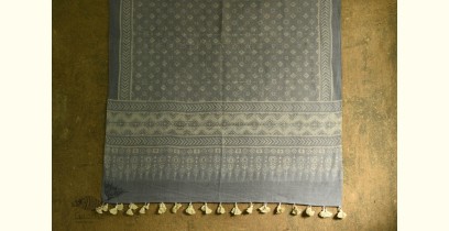 Ajrakh Print in Natural Color ~ Woolen Shawl - Grey