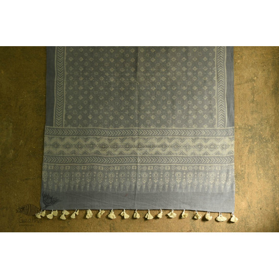 shop Ajrakh block print -  Woolen Grey shawl 