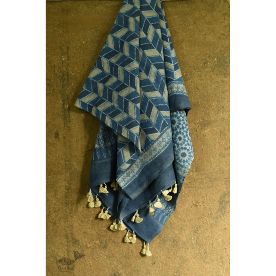 shop Ajrakh block print -  Woolen Indigo shawl 