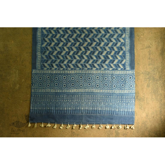 shop Ajrakh block print -  Woolen Indigo shawl 